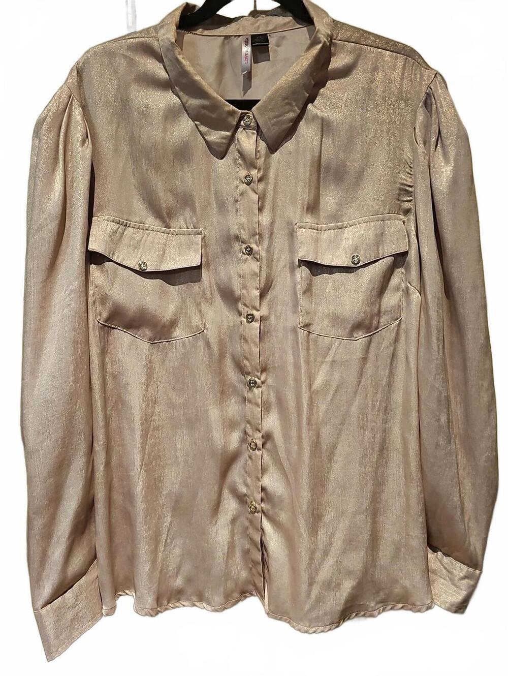 Love by Design size 2X Baby Pink Gold Shimmer Long Sleeve Button Up